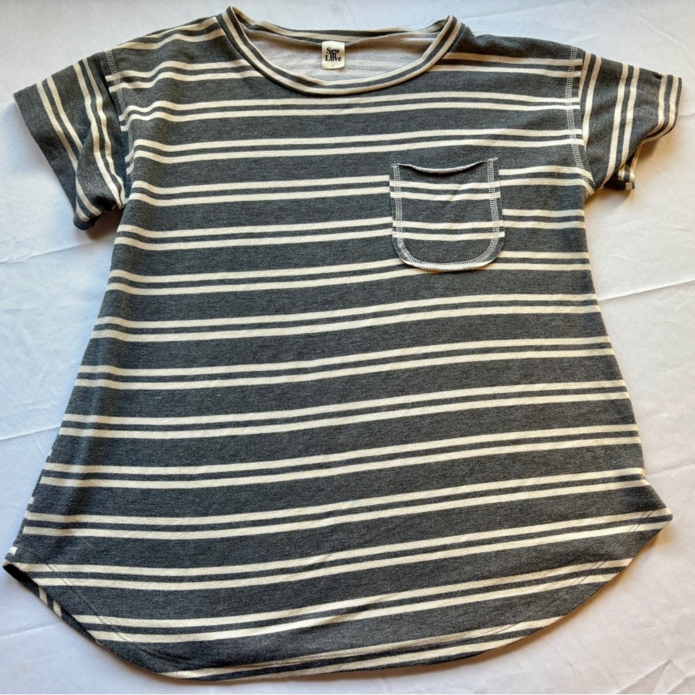 Sew In Love Gray and White Striped Tee